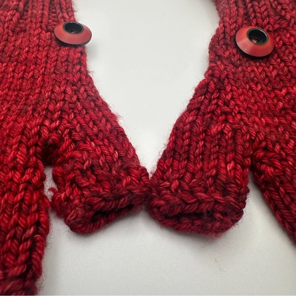 Red Knit Fingerless Gloves with Button
